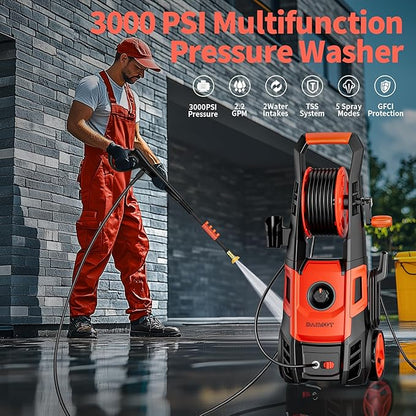 Pressure Washer, Max 2.4 GPM with Foam Cannon & 4 Nozzle Tips, Power Washer for Cars, Fences, Driveways, Home, Patios - Powerful Power Washers Electric Powered