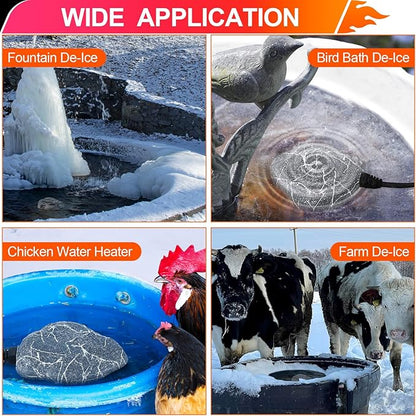 Saillong Bird Bath Deicer Heated Rock, 80W Submersible Utility Decorative De Icer, Thermostatic Controlled Winter Water Heater with Aluminum Base for Outdoor Bird, Chicken, Duck(1 Pack,Gray)