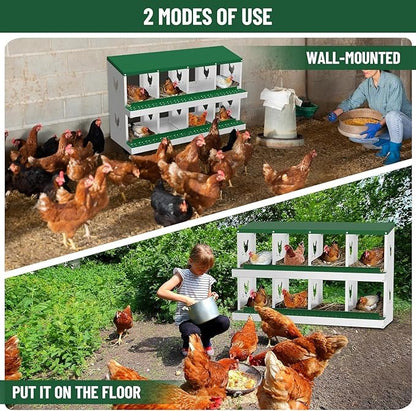 Metal Chicken Nesting Box, 8 Compartments, Rollout Egg Collection, Large Vented Holes, Perch Included, Wall Mount or Free Standing Laying Box for Hens and Chickens - Green