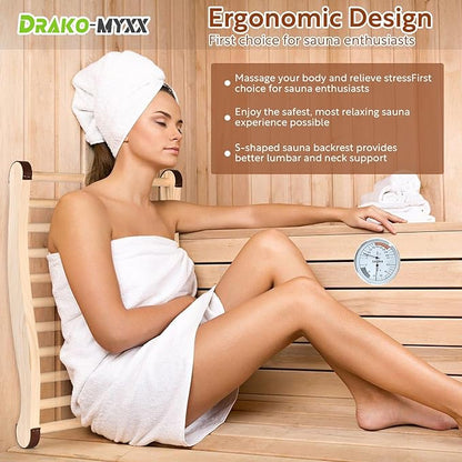 Upgraded Sauna Backrest Sauna Accessories, S-Shaped Design with Non-Slip Pads, Handmade Infrared Sauna Kit, 2 in 1 Thermometer Hygrometer (Fahrenheit) Temperature: 70-250°F, Humidity: 0-100%