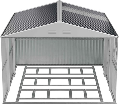 Metal shed 12x10 FT with Floor Kit, Outdoor Storage, Heavy-Duty Garden Sheds with Customizable Skylight & Reinforced Steel Frame, Weatherproof Galvanized Tool Tiny House for Backyard, Patio, and Lawn