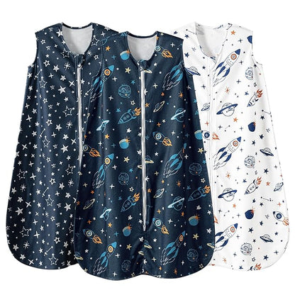 david's kids 3 Pack Warm Micro Fleece Baby Sleep Sack 12-18 Months, Soft Baby Wearable Blankets with 2-Way Zipper, Comfy Winter Sleeping Bags for Toddler Boys Girls Neutral, Large Size, Space
