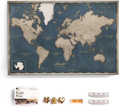 Canvas World Map with Cork Pin Board - English Lettering - Decorative Wall Decoration for All Rooms - Canvas Pictures with World Map Motif (150x100 cm, Pattern 18)