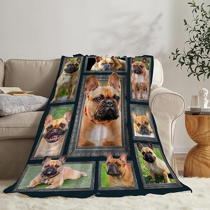 French Bulldog Throw Blanket - Cute Dog Gifts and Decor for Girls, Women, Kids, Adults - Soft Warm Cozy Fleece for Couch, Sofa, Bed - 50"x40"