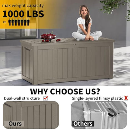270 Gallon Deck Box, Resin Outdoor Indoor Waterproof Storage Box, Lockable Storage Box With Handle for Patio Furniture - Garden Tools - Swimming Pool Tools UV-Resistant, Grey