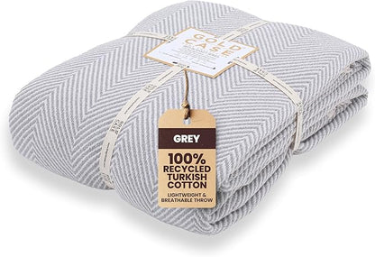 Gold Case Throw Blanket for Bed - 100% Recycled Turkish Cotton Blanket - Elegant Lightweight Soft Throw Blankets for Bed & Living Room - Twin Size Cozy Blankets - 71x90 - Grey