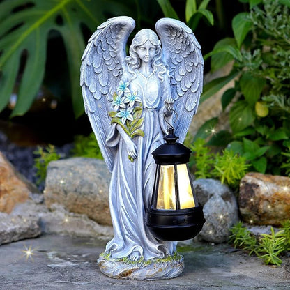 Solar Angel Outdoor Garden Decor Statues – 13.2 inches Solar Outdoor Sculptures for Outside Yard Art Patio Balcony Front Lawn Ornaments Gifts for Mom Grandma Women