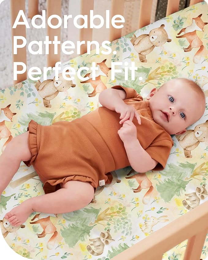 Crib Sheets Netural for Girls Boys, Premium Soft Crib Mattress Fitted Sheet, Ultra Breathable Baby Sheets, Super Stretchy Baby Bed Sheets 28x52x9 Extra Deep Pocket