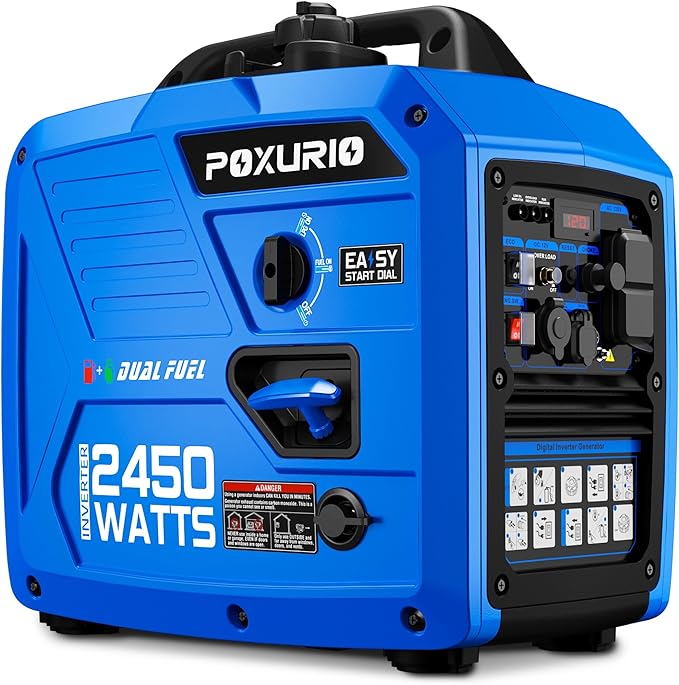 2450-Watt Dual Fuel Inverter Generator for Home Use, 1.6Gallon Large Fuel Tank Up to 8.3 Hours Use, 120V Gas Powered Generator Super Quiet - EPA Compliant