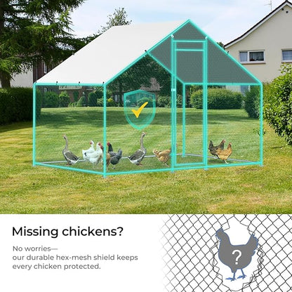 Chicken Coop Large Size for 6/12 Chickens with Waterproof Cover and Metal Wire Mesh Chicken Run Extra Hight Walk-in Chicken Pen Outdoor for Ducks Rabbits (9.8'L × 4.9'W × 6.5'H)