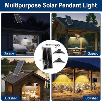 Solar Chicken Coop Shed Light with Time, Rechargeable Solar Hanging Ceiling Pendant Light Waterproof 13.1ft Cord, for Barn Greenhouse Gazebo Patio Poultry Pen Pet House(Black,10w)