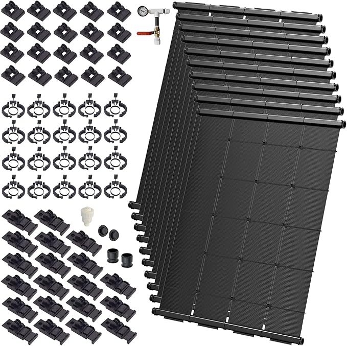 Industrial Grade Solar Pool Heater DIY Kit - Superior High-Wind Strapless Mounting System & Maximum Freeze Resistance (10-4'x9.5' / 380 Square Feet)