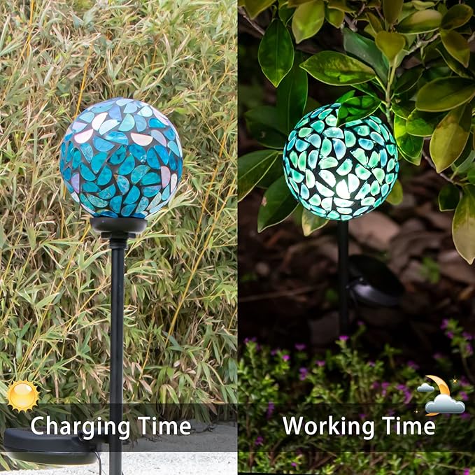 VCUTEKA Solar Lights Outdoor Decorative - Mosaic Solar Garden Light Waterpoof LED Pathway Stake Light for Landscape Lawn Patio Yard Decoration, Blue 1 Pack
