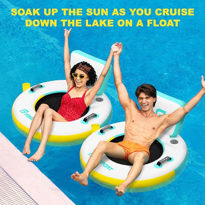 FBSPORT Inflatable River Tube for Floating Heavy Duty, PVC Water Tubes for Adults, 43" Tubing Floats Lake River Raft Lounge Chair with Cup Holder Backrest Handles Sunchill Float Ring