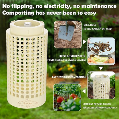 Underground Worm Farm, Garden Mini vermicomposting bin for use in Outdoor Gardening from Kitchen Food Waste, with Holes and lid, White (10.2x4.3x4.3IN)