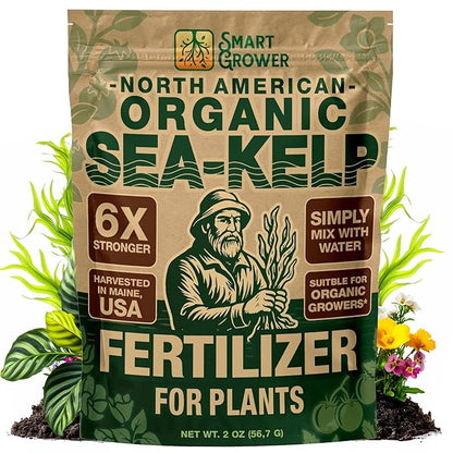 Organic Sea Kelp Fertilizer for Plants – Water-Soluble – Makes 50 Gallons – Kelp Meal Concentrate Plant Food – for Indoor Gardens, Hydroponics, Vegetables, Houseplants - Smart Grower - 2oz Bag