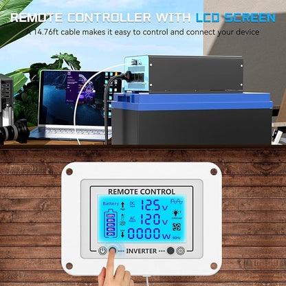 New Upgraded 1500 Watts Pure Sine Wave Inverter, 12V DC to 110V AC Power Inverter with 4 AC Outlets, USB Port, Type-C Port for Truck, Vehicle, Power Outage, Remote Control with LCD Screen