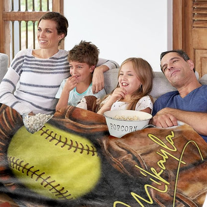 Personalized Baby Softball Blanket: Custom Bedding for Kids Soft Ball Throw Blankets - Perfect Newborn Gift Infant Swaddling Blanket with Name 60x80inch