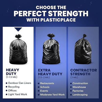 Plasticplace 55-60 Gallon Trash Bags, 1.2 Mil Heavy Duty Contractor Garbage Bags, Black Tear-Resistant Bags for Construction, Yard Waste, Industrial Use, Large 38” x 58” (100 Count)