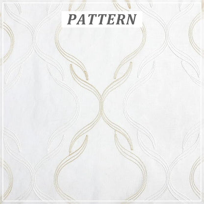 VISIONTEX Sheer Curtains 72 Inches Long 2 Panels Set, Beige and Ivory Moroccan Embroidery Texture Geometric Rod Pocket White Voile Tulle Semi Window Treatment Pair for Bedroom, W54 x L72