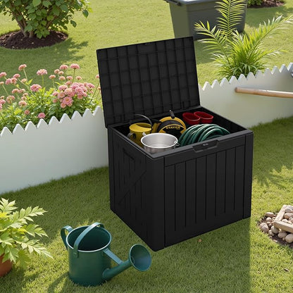 Greesum 40 Gallon Resin Deck Box, Outdoor Storage for Patio Furniture, Garden Tools, Pool Supplies, Weatherproof and UV Resistant, Lockable, Black