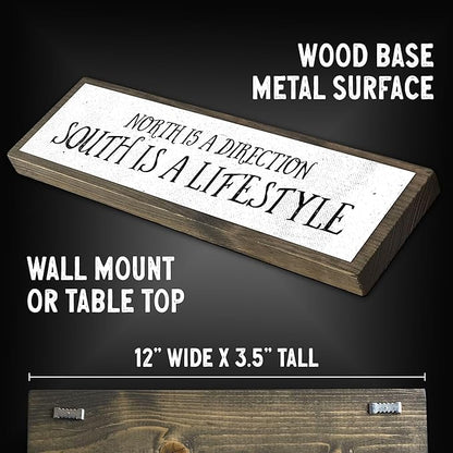 Wood & Metal Southern Sign – Weatherproof Indoor Outdoor Wall Decor – Rustic Charm with "North Is A Direction South Is A Lifestyle" – Gift-Wrapped & Ready to Give