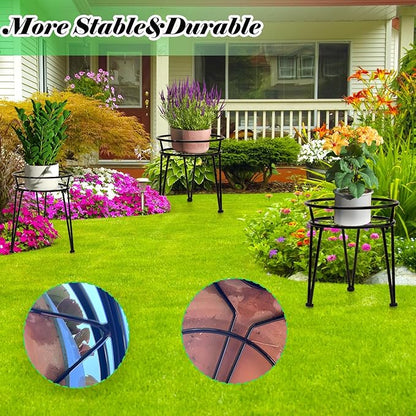 3Pack Metal Plant Stands Outdoor Indoor,Rustproof Iron Flower Pot Stands Outdoor,Heavy Duty Pot Stand for Plants Indoor,Round Black Display Rack Flower Stand Plant Holders