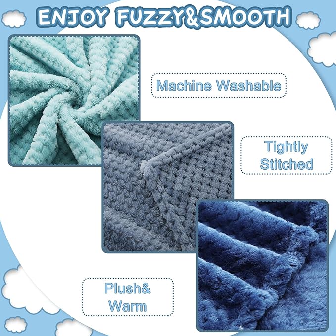 Frienda 4 Pcs Baby Fuzzy Blanket Fluffy Baby Blanket for Boys Girls Soft Warm Infant Newborn Toddler Receiving Nursery Bed Supplies, 32 x 24 Inch(Blue Green Color)