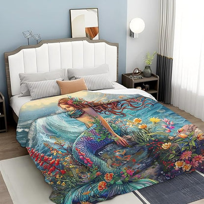 Tijuboni Mermaid Throw Blanket Mermaid Gifts for Girls Women Boys Men Kids Adults Soft Flannel Fleece Blanket for Couch Sofa Bed Home Decor 60"x80"