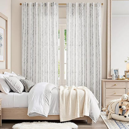 jinchan Linen Nursery Curtains for Living Room Boho Curtains for Bedroom Kids Room 63 Inches Long Geometric Printed Farmhouse Drapes Rod Pocket Window Treatment Curtain Set of 2 Panels Gray