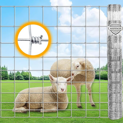 4ft x 30ft Galvanized Farm Fence, Fixed Knot Woven Wire Fence 16Ga, for Sheep Dog Panel Plant Garden Flower Bed and Field Protection