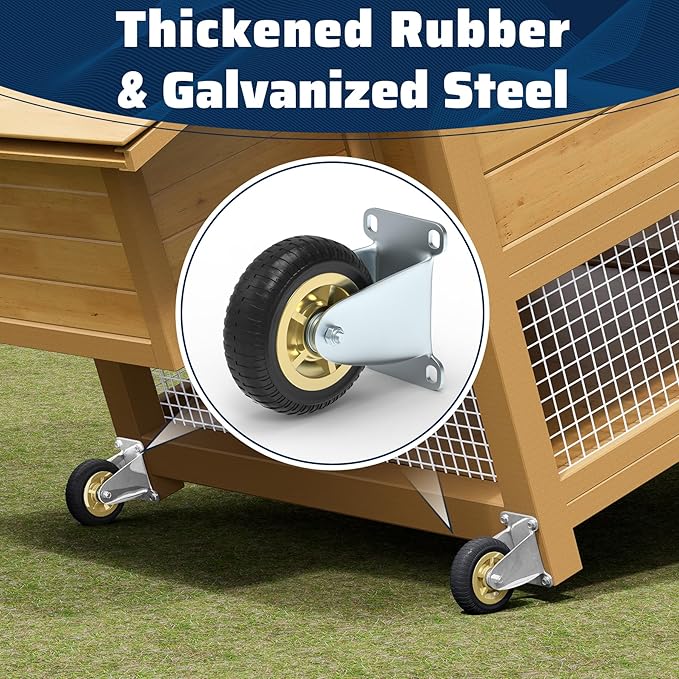Chicken Coop Wheels Kit with A Lifting Handle, 2 Pack 4 Inch Heavy Duty Caster Wheels for Easy Chicken Coop Movement, Portable Poultry Tractor Chicken Coop Accessories, Easy to Use