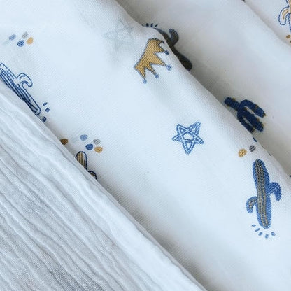 CREVENT 40''X40'' 100% Organic Cotton Muslin Baby Blanket for Newborns, Essential for Baby Shower Birthday Gift - Cactus 100X100cm