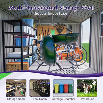 10X8FT Outdoor Steel Storage Shed with Clear Window, Lockable Doors, Weather-Resistant Metal Tool Shed for Garden, Backyard, Patio, and Utility Storage,Gray