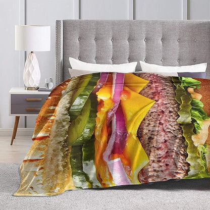 Hamburger Blanket for Girls Boys Funny Food Burger Throw Blankets Soft Cozy Warm Fuzzy Fleece Cheese Beef Pickles Bedding Flannel Throws Stuff Gifts for Kids Men Women Bedroom Decor 60"x50"