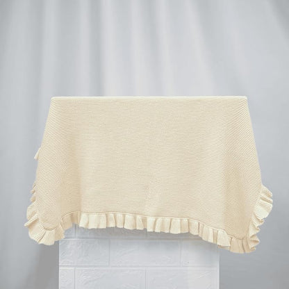 Ruffle Knit Blanket for Baby - 100% Luxury Soft Cotton Knit Warm Cozy Cuddle Stroller Crib Blanket for Newborns, Infants, & Toddlers (Beige)