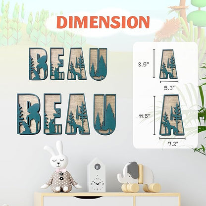 Personalized Wooden Name Sign - Custom Baby Name Signs for Nursery & Kids Room, Baby Announcement Sign, Wall Name Signs Personalized, Round Wooden Letters for Nursery Decor (Woodland 3D)