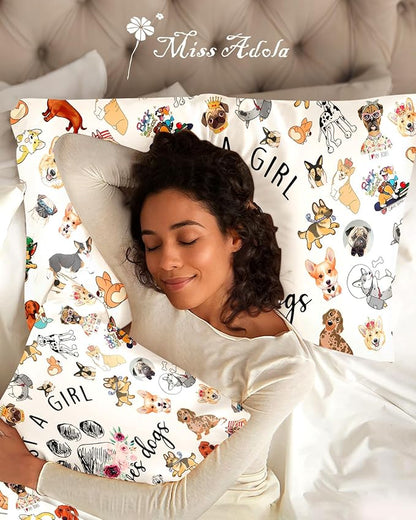 Silk Pillowcase 2 Pack - Cute Pillow Cases 20" x 26" Standard Size Set of 2 for Hair and Skin Smooth Soft Breathable with Hidden Zipper Cooling Pillow Covers for Sleeping, Little Puppy
