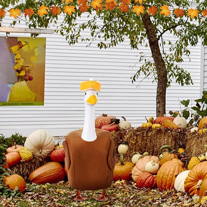 Outus Thanksgiving Turkey Goose Outfits Funny Turkey Outfit for Porch Goose 23inch Lawn Pumpkin Pie Geese Clothes for Plastic Cement Geese Thanksgiving Fall Outdoor Yard Garden Decor