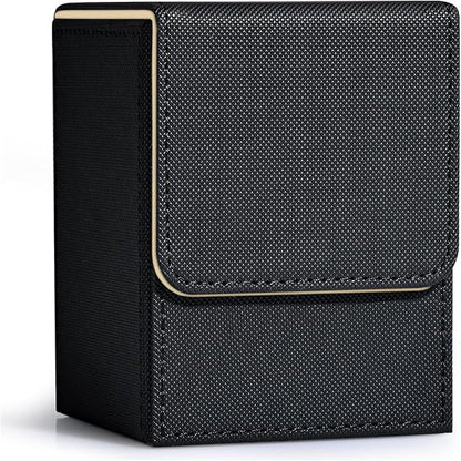 ZLCA Card Deck Box for Trading Cards, MTG YuGiOh Deck Case Holds 100+ Single Sleeved Cards, PU Leather Magnetic Card Storage Box Fits for TCG CCG Magic Game Cards (Black& Gold)