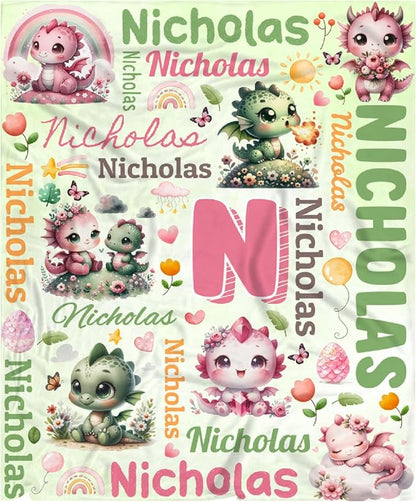 Personalized Custom Dragon Floral Preschool Blanket Gifts for Baby Toddler Kids Boys Girls - Customized Dragon Floral Soft Lightweight Flannel Sheets Decor for Crib Nap Couch - 30"x40" for Baby/Pets