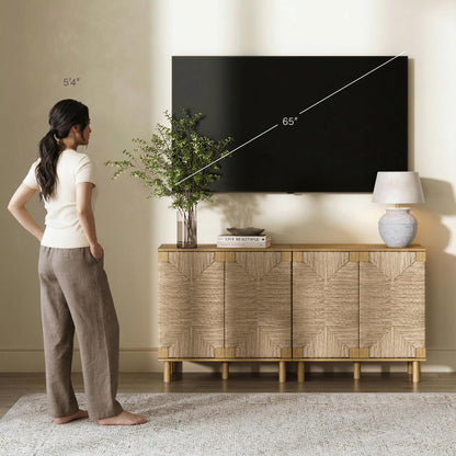 Beacon Accent Natural Sideboard Storage Cabinet TV Stand in Light Wood with Adjustable Interior Shelf and Seagrass Doors
