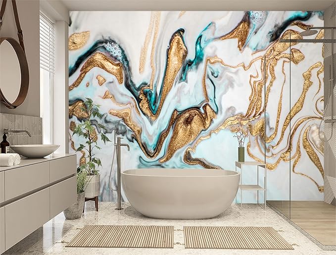 XMPMBM-Gold Quicksilver Marble Fabric Wallpaper Abstraction Art Textured Living Room Bedroom Bathroom Wall Mural-W 176" X H 113"（138 Square Foot）