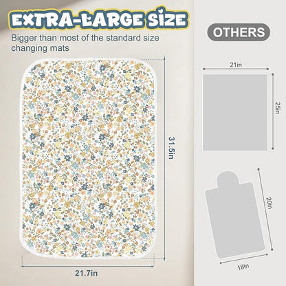 Baby Diaper Changing Pad – 31.5" x 21.5" Extra Large Waterproof Absorbent Portable Changing Mat, Reusable Changing Pad Liner for Travel or at Home Use(Floral1)