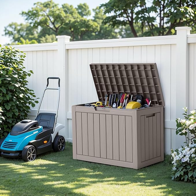 45 Gallon Waterproof Resin Deck Box, UV Resistant Outdoor Storage for Garden, Patio, Porch, Delivery, Beige