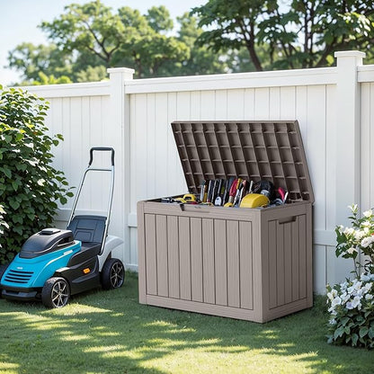 45 Gallon Waterproof Resin Deck Box, UV Resistant Outdoor Storage for Garden, Patio, Porch, Delivery, Beige