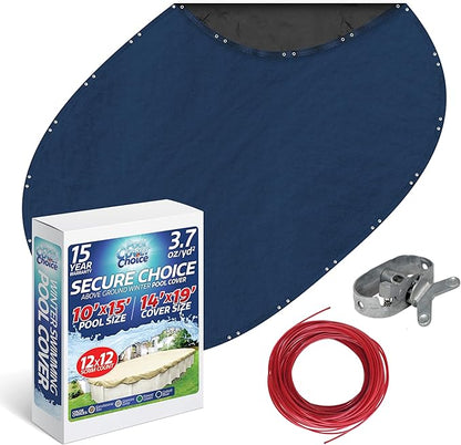 Winter Swimming Pool Cover for 10 ft x 15 ft Aboveground Oval Pool Size, Secure Choice Series, Solid Material, Color - Cobalt Blue, Pool Cover Choice 271015-4CHOICE