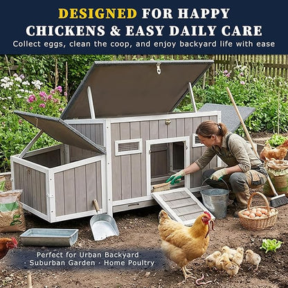 Outdoor Chicken Coop Wooden Hen House Hens Coop for Backyard Poultry Tractor for 2-4 Chickens with Weatherproof Asphalt Roof, 4 Nesting Box, 2 Roosting Bar, Pull-Out Tray (Coop84 NoRun)