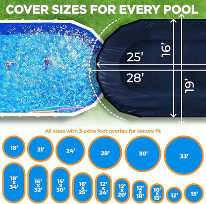 16 x 25 ft Oval Pool Covers for Above Ground Pools, Oval Winter Pool Cover, Swimming Pool Cover, Keeps Out Debris, Cold and UV Resistant, Supreme Mesh, Navy Blue