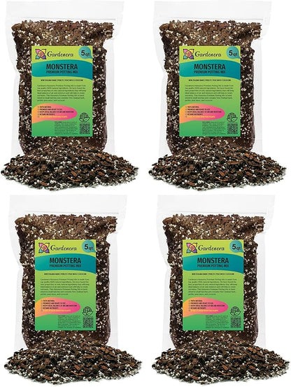 Gardenera Premium Monstera Potting Soil - 20 Quart - Quick Drain Potting Soil for Growing and Repotting Monstera Deliciosa/Swiss Cheese Plant (4 Bags of 5 Quart)